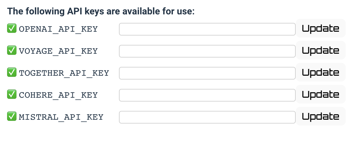 Settings API Keys